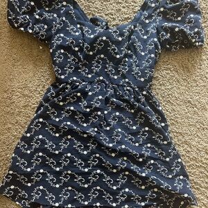 Floral Navy Blue Dress Sweetheart neckline